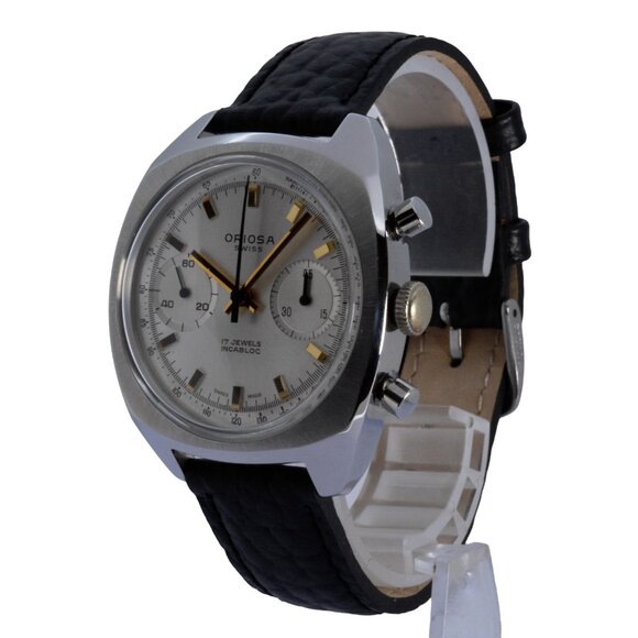 Rare Silver Oriosa Men's 38mm Manual Chronograph Watch Swiss 17J Valjoux 7733! - Picture 1 of 9